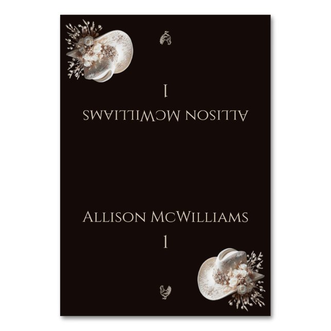 Weißer Cowgirl Hut mit Blume Geflügel Tischnummer (Vorderseite)