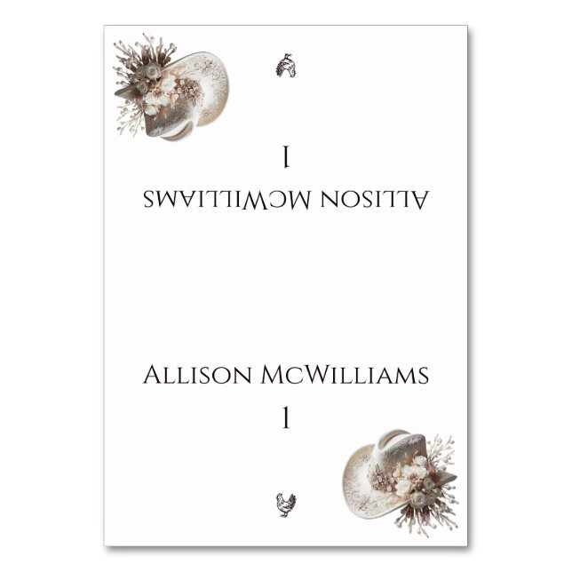 Weißer Cowgirl Hut mit Blume Geflügel Tischnummer (Vorderseite)