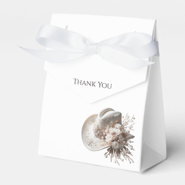 Weißer Cowgirl-Hut mit Blume Geschenkschachtel (Vorderseite)