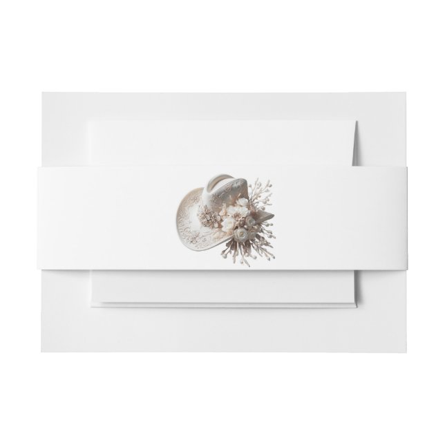 Weißer Cowgirl-Hut mit Blume Hochzeit Einladungsbanderole (Vorderseite Beispiel)