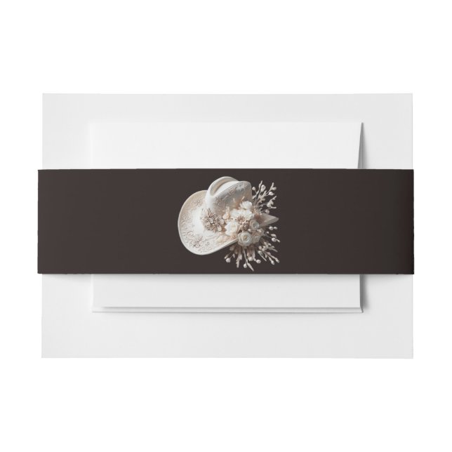 Weißer Cowgirl-Hut mit Blume Hochzeit Einladungsbanderole (Vorderseite Beispiel)