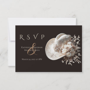 Weißer Cowgirl-Hut mit Blume Hochzeit RSVP Karte
