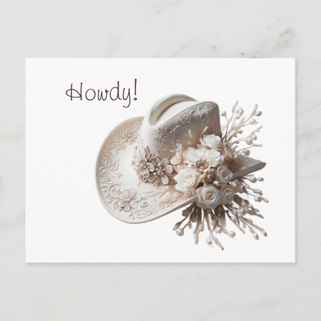 Weißer Cowgirl-Hut mit Blume Postkarte (Vorderseite)
