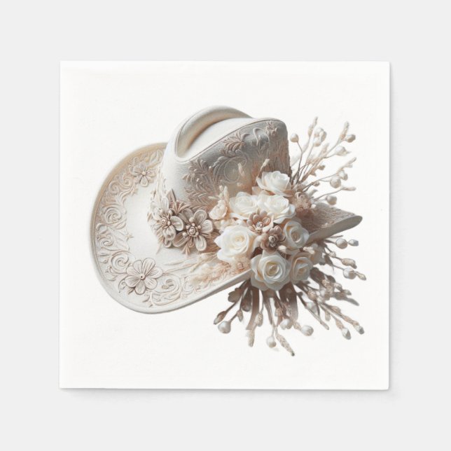 Weißer Cowgirl-Hut mit Blume Serviette (Vorderseite)