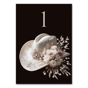 Weißer Cowgirl-Hut mit Blume Tischnummer