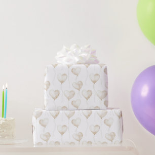 Weißer Creme Herzballoons Geburtstag Geschenkpapier