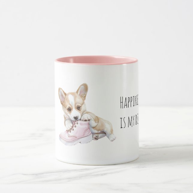 Weißer Creme-Welpe mit rosa Schuh Tasse (Zentrum)