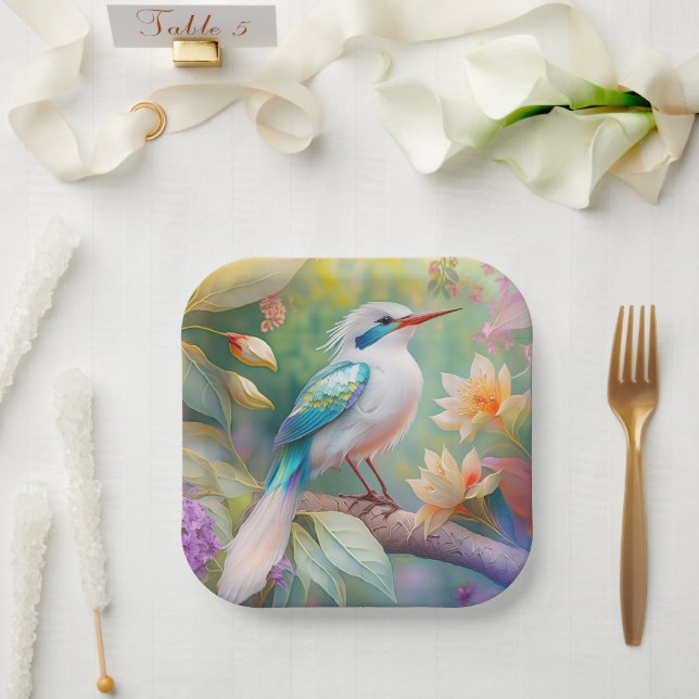 Weißer Crew Aquamariner Wing Fantasy Bird Pappteller (Hochzeit)