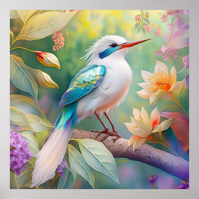 Weißer Crew Aquamariner Wing Fantasy Bird Poster (Vorne)
