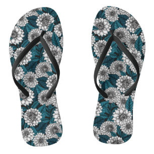 Weißer Dahlia-Garten/blaue Blätter 2 Flip Flops