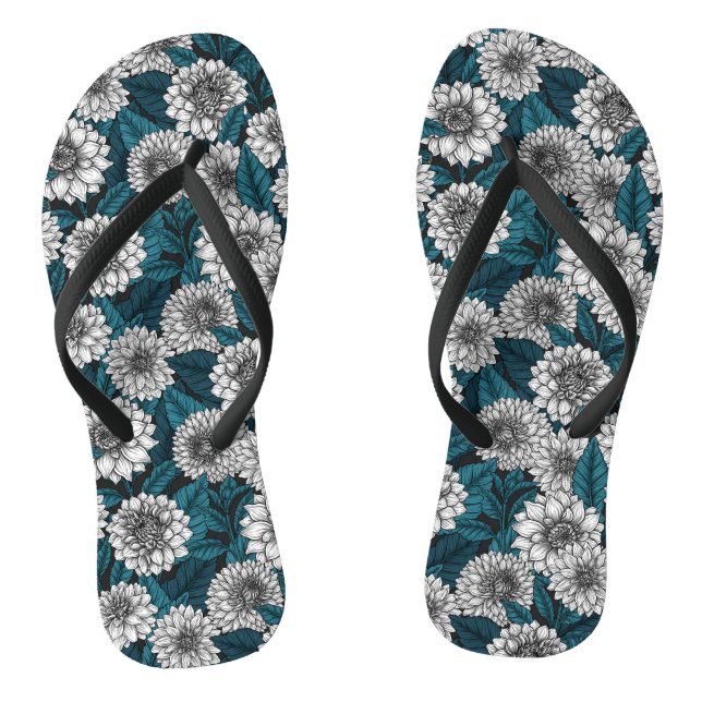 Weißer Dahlia-Garten/blaue Blätter 2 Flip Flops (Fußbett)