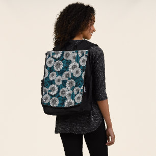 Weißer Dahlia-Garten/blaue Blätter 2 Rucksack