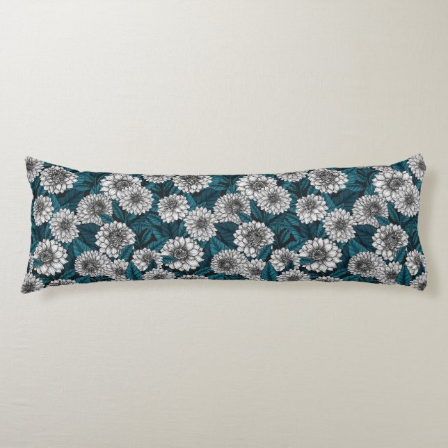 Weißer Dahlia-Garten/blaue Blätter 2 Seitenschläferkissen (Vorderseite)