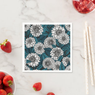 Weißer Dahlia-Garten/blaue Blätter Serviette