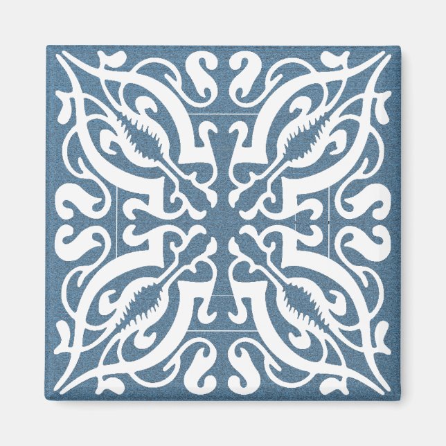 Weißer Damast auf Denim Hintergrund Magnet (Vorne)