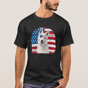 Weißer Deutscher Schäferhund Amerikanische Flagge T-Shirt