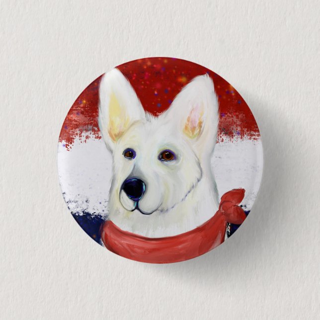 Weißer Deutscher Schäferhund Button (Vorderseite)