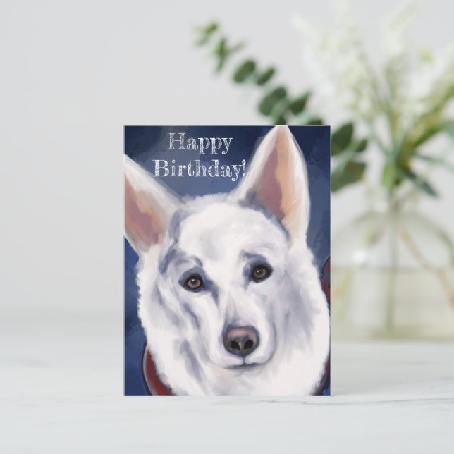WEIßER DEUTSCHER SCHÄFERHUND POSTKARTE (Stehend Vorderseite)