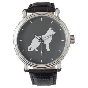 Weißer Deutscher Schäferhund Silhouette Armbanduhr