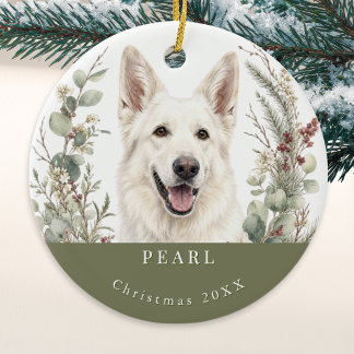 Weißer Deutscher Schäferhund Wasserfarben Weihnach Keramik Ornament
