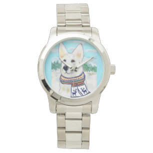 WEIßER DEUTSCHER SCHÄFERHUND WEIHNACHTEN ARMBANDUHR