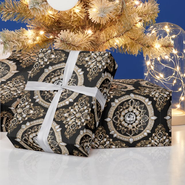 Weißer Diamant, Goldgrenzenmandala Glamour-Design Geschenkpapier (Feiertage)