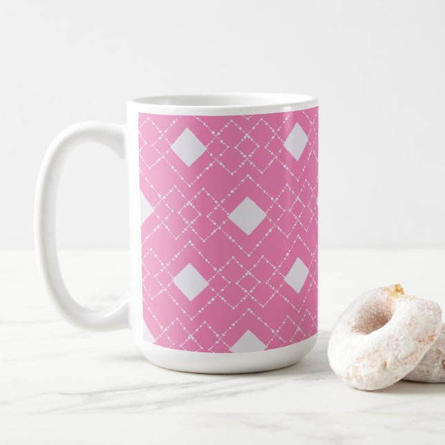 Weißer Diamant rosa Hintergrund Kaffeetasse (Mit Donut)