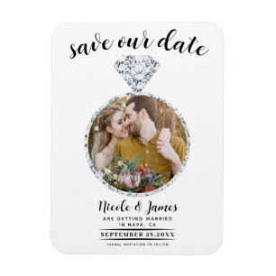 Weißer Diamantring Bling Foto Save-the-Date Magnet