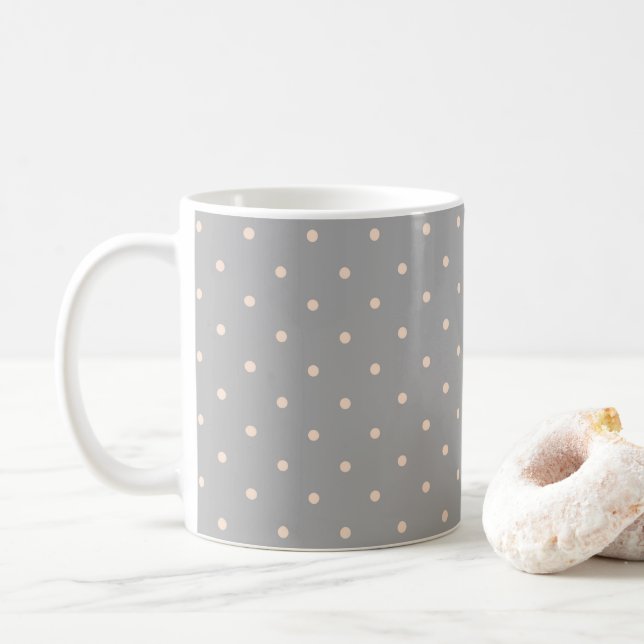 Weißer Dot Grauer Hintergrund Eleganter Polka Dot  Kaffeetasse (Mit Donut)
