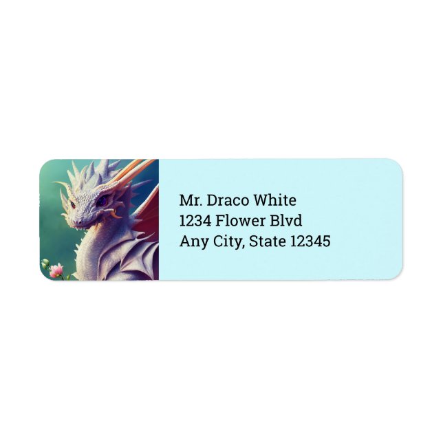 Weißer Drache mit Blume Rücksendeadressen-Aufklebe (Vorne)