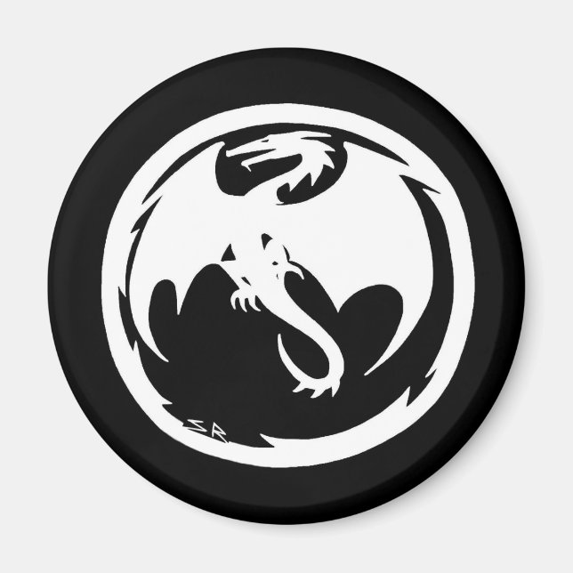 Weißer Drachenschwarzmagnet Magnet (Vorne)