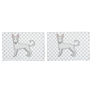 Weißer drahthaariger Ibizan Hound Cartoon-Hund & P Kissenbezug