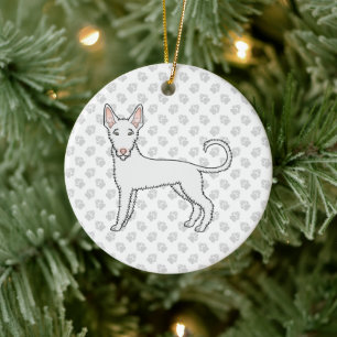 Weißer drahthaariger Ibizaner Bracke Cartoon-Hund Keramik Ornament