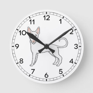 Weißer drahthaariger Ibizaner Hund süßer Cartoon-H Runde Wanduhr