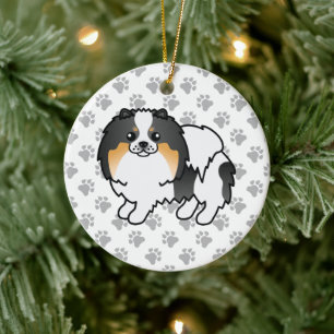 Weißer Dreifarbiger Pomeranian Süßer Cartoon-Hund Keramik Ornament