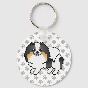 Weißer Dreifarbiger Pomeranian Süßer Cartoon-Hund Schlüsselanhänger