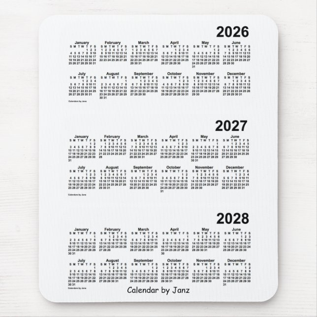 Weißer Dreijahreskalender 2026-2028 von Janz Mousepad (Vorne)