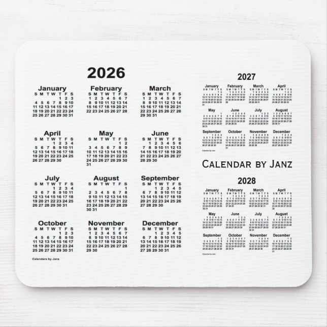 Weißer Dreijahreskalender 2026-2028 von Janz Mousepad (Vorne)