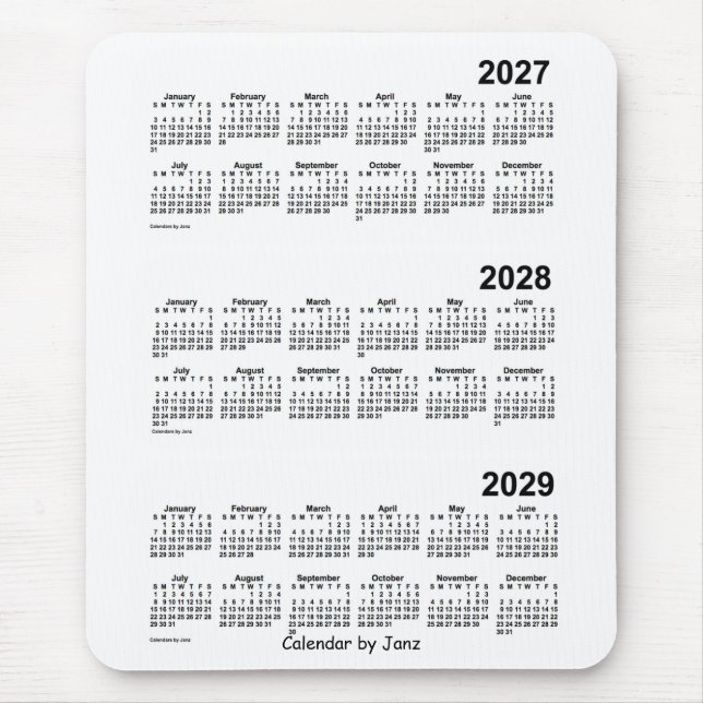 Weißer Dreijahreskalender 2027-2029 von Janz Mousepad (Vorne)