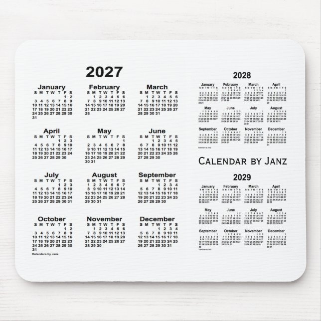 Weißer Dreijahreskalender 2027-2029 von Janz Mousepad (Vorne)