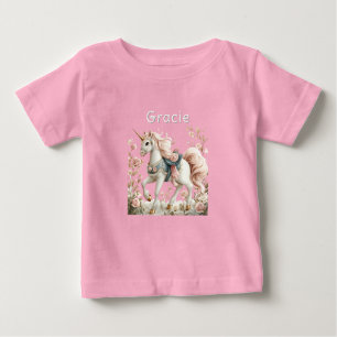 Weißer Einhorn Rose Goldene Hornhaut Blauer Sattel Baby T-shirt