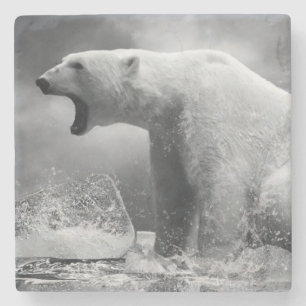 Weißer Eisbär-Jäger auf dem Eis im Wasser Steinuntersetzer