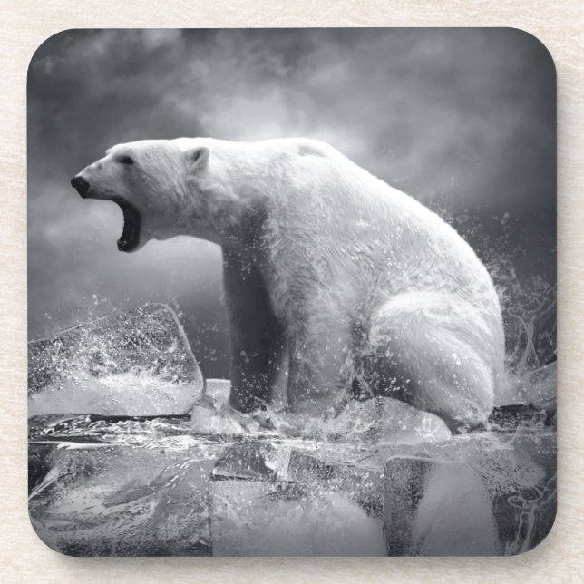 Weißer Eisbär-Jäger auf dem Eis im Wasser Untersetzer (Vorderseite)