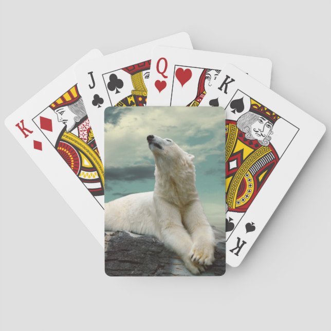 Weißer Eisbär-Jäger auf Felsen Spielkarten (Rückseite)