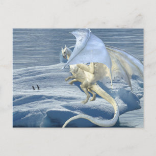 Weißer Eisdrache Schnee Winter Pinguine Postkarte