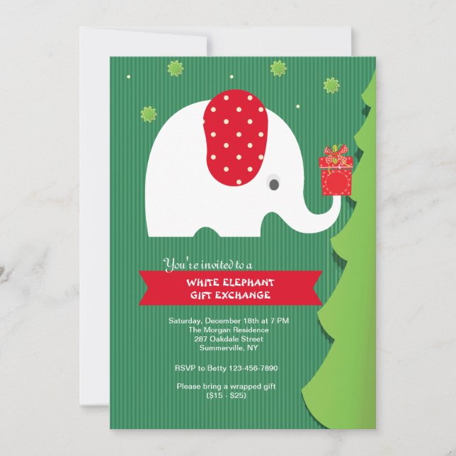 Weißer Elefant-Geschenk-Austausch-Party Einladung (Vorderseite)
