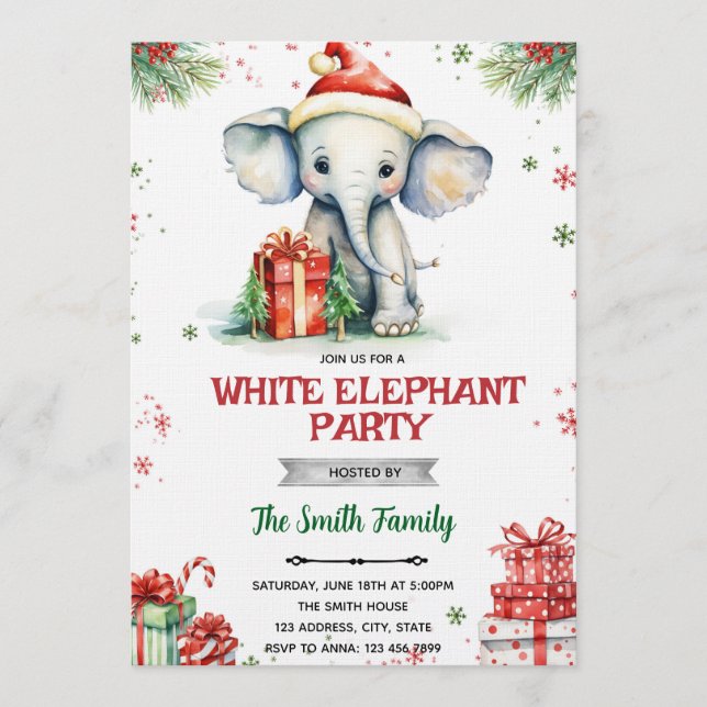 Weißer-Elefant-Geschenkaustausch-Einladung Einladung (Vorderseite)