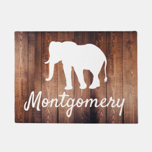 Weißer Elefant Silhouette & Holz Personalisiert Fußmatte
