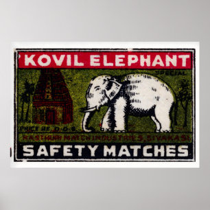 Weißer Elefant Tempel Matchbox Kunst Druck, Indisc Poster