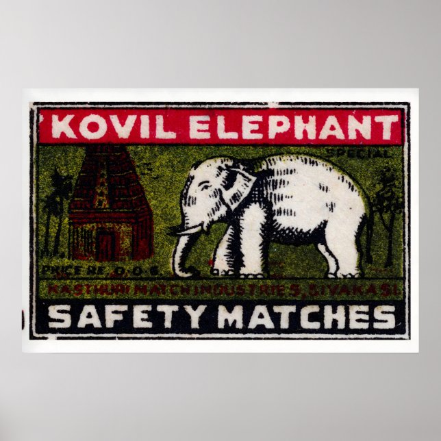 Weißer Elefant Tempel Matchbox Kunst Druck, Indisc Poster (Vorne)